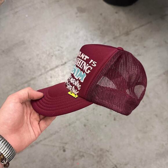 Kapital Burgundy Puff Print Laundry Denim Shrink Trucker Hat One Size - Picture 2 of 6